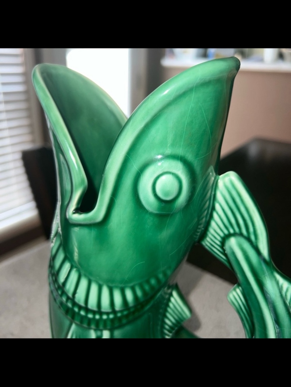 VNTG SHREVE CRUMP & LOW GURGLING COD FISH GLOSSY GREEN PITCHER//MADE IN ENGLAND - Picture 3 of 8